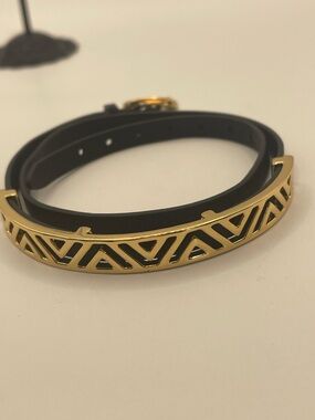 Stella & Dot Black and Gold Double-Wrap Leather Bracelet adjustable size